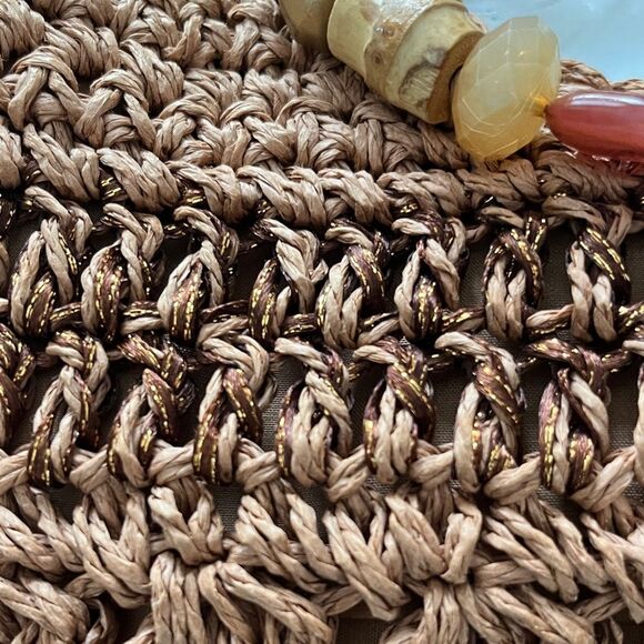 Cappelli Straworld Inc Elegant Crochet Tote with Beaded Handle NWOT - Picture 4 of 12